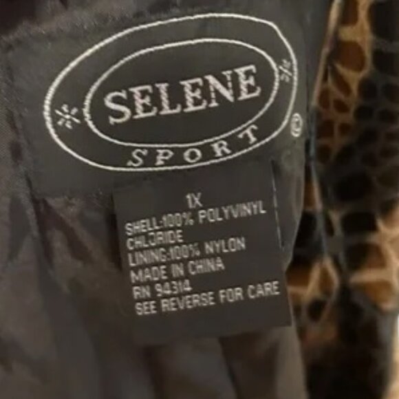 VINTAGE SELENE SPORT Faux Leather Animal Print Crocodile Textured Trench Coat - Picture 10 of 12